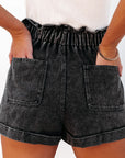 Melany Vintage Washed Frilled High Waist Denim Shorts