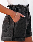 Melany Vintage Washed Frilled High Waist Denim Shorts