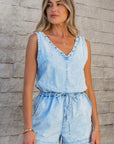 Ellis Studded Raw Hem Denim Romper