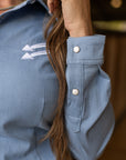 LIGHT WASH STRETCH DENIM STITCHED PERFORMANCE RODEO SHIRT