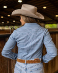 LIGHT WASH STRETCH DENIM STITCHED PERFORMANCE RODEO SHIRT