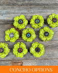Lime Gardenia Leather Flowers - 1" Crystal Conchos - Options