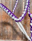 Purple and White Mule Tape Halter with Lariat Noseband