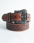 Mens Genuine Leather 3D Embossed Belt - Brown