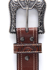 Mens Genuine Leather 3D Embossed Belt - Brown