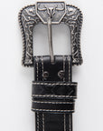 Mens Genuine Leather Aztec 3D Embossed Belt - Black