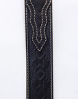 Mens Genuine Leather Aztec 3D Embossed Belt - Black