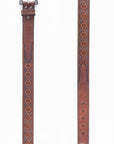 Mens Genuine Leather Aztec 3D Embossed Belt - Brown