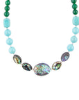 Ocean Bright Green Onyx and Blue Abalone Beaded Necklace