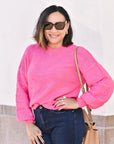 Jayla Hollowed Bubble Sleeve Knit Sweater