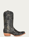 A4338 - MEN'S BLACK ALLIGATOR INLAY EMBROIDERY NARROW SQUARE TOE COWBOY BOOT