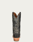 A4338 - MEN'S BLACK ALLIGATOR INLAY EMBROIDERY NARROW SQUARE TOE COWBOY BOOT