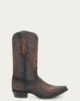 A4662 - MEN'S BROWN OVERLAY EMBROIDERY AND WOVEN SNIP TOE DENIM COWBOY BOOT