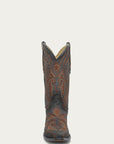 A4662 - MEN'S BROWN OVERLAY EMBROIDERY AND WOVEN SNIP TOE DENIM COWBOY BOOT