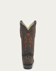 A4662 - MEN'S BROWN OVERLAY EMBROIDERY AND WOVEN SNIP TOE DENIM COWBOY BOOT