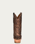 A4337 - MEN'S CHOCOLATE ALLIGATOR INLAY AND EMBROIDERY NARROW SQUARE TOE BROWN COWBOY BOOT