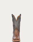 A4052 - MEN'S EMBROIDERY BROWN FULL QUILL OSTRICH SQUARE TOE BLUE COWBOY BOOT