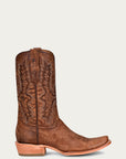A4229 - MEN'S EMBROIDERY BROWN GOAT NARROW SQUARE TOE COWBOY BOOT
