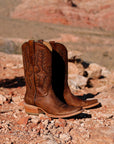 A4229 - MEN'S EMBROIDERY BROWN GOAT NARROW SQUARE TOE COWBOY BOOT