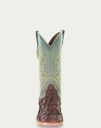 A4048 - MEN'S EMBROIDERY BROWN PIRARUCU TURQUOISE SQUARE TOE RODEO COWBOY BOOT