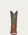 A4287 - MEN'S EMBROIDERY GENUINE BROWN PYTHON VAMP NARROW SQUARE TOE GREEN COWBOY BOOT