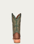 A4287 - MEN'S EMBROIDERY GENUINE BROWN PYTHON VAMP NARROW SQUARE TOE GREEN COWBOY BOOT