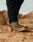 A4287 - MEN'S EMBROIDERY GENUINE BROWN PYTHON VAMP NARROW SQUARE TOE GREEN COWBOY BOOT
