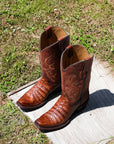 A4552 - MEN'S EMBROIDERY HONEY BROWN CAIMAN NARROW SQUARE TOE COWBOY BOOT