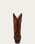 A4552 - MEN'S EMBROIDERY HONEY BROWN CAIMAN NARROW SQUARE TOE COWBOY BOOT
