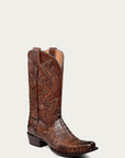 A4552 - MEN'S EMBROIDERY HONEY BROWN CAIMAN NARROW SQUARE TOE COWBOY BOOT
