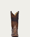 A4452 - MEN'S EMBROIDERY LAMB SHAFT GENUINE BROWN PYTHON VAMP SNIP TOE COWBOY BOOT