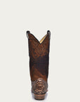 A4452 - MEN'S EMBROIDERY LAMB SHAFT GENUINE BROWN PYTHON VAMP SNIP TOE COWBOY BOOT