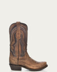 A3479 - MEN'S GOLDEN BROWN WOVEN DETAIL NARROW SQUARE TOE COWBOY BOOT