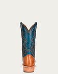 A4378 - MEN'S NAVY BLUE AND SAND EMBROIDERY NARROW SQUARE TOE COWBOY BOOT