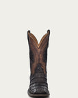 A3878 - MEN'S OIL BROWN CAIMAN EMBROIDERY AND WOVEN SHAFT WIDE SQUARE TOE COWBOY BOOT