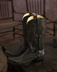C4149 - MEN'S WOVEN DETAIL WITH BLUE EMBROIDERY BLACK SNIP TOE COWBOY BOOT