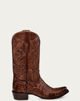 A4552 - MEN'S EMBROIDERY HONEY BROWN CAIMAN NARROW SQUARE TOE COWBOY BOOT
