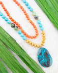 Mandy Orange and Blue Jasper Pendant Statement Necklace