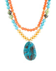 Mandy Orange and Blue Jasper Pendant Statement Necklace