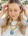 Mandy Orange and Blue Jasper Pendant Statement Necklace