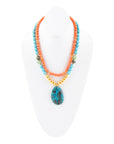 Mandy Orange and Blue Jasper Pendant Statement Necklace