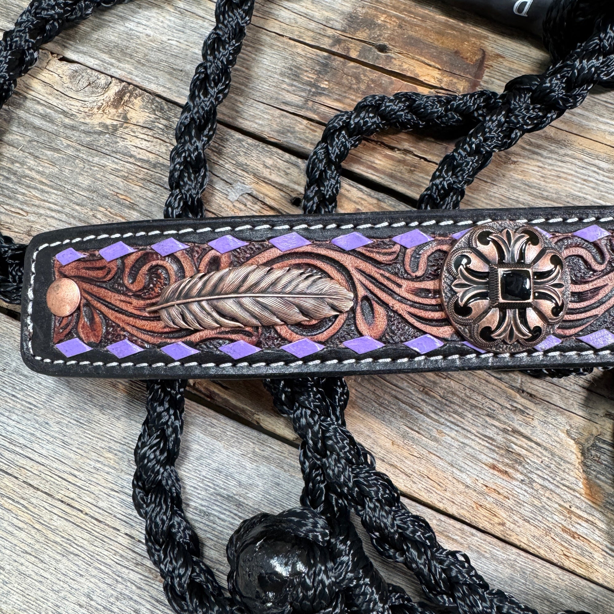 Black Mule Tape Halter - Feather and Western