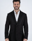 Men's Black Embroidered Faux-Suede Blazer