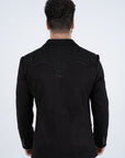 Men's Black Embroidered Faux-Suede Blazer