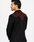 Men's Black/Burgundy Embroidered Faux-Suede Blazer