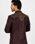 Men's Dark Brown Embroidered Faux-Suede Blazer