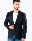 Men's Double Button Black Woven Printed Blazer