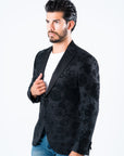 Men's Double Button Black Woven Printed Blazer