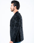Men's Double Button Black Woven Printed Blazer