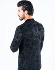 Men's Double Button Black Woven Printed Blazer